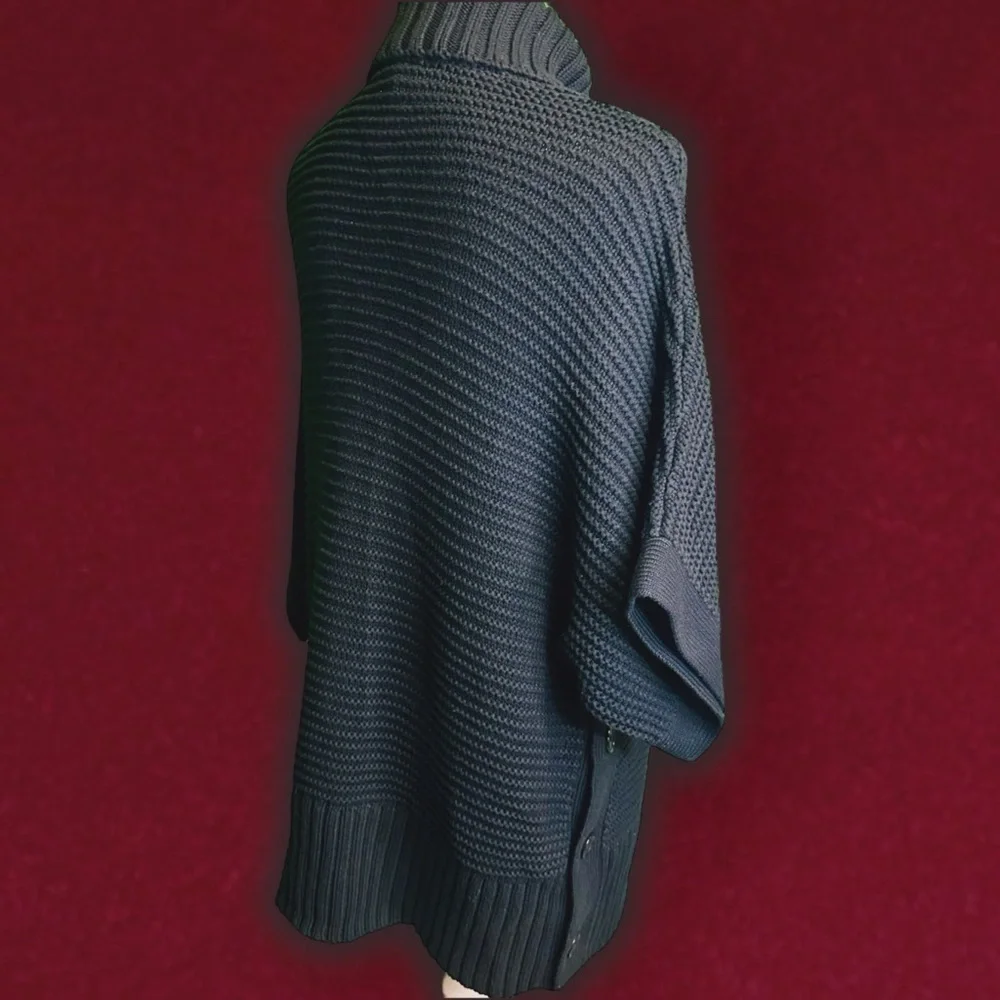 NWT J. Crew Black Cotton / Wool Blend Side Button ‘Turtleneck Poncho’ Size XS